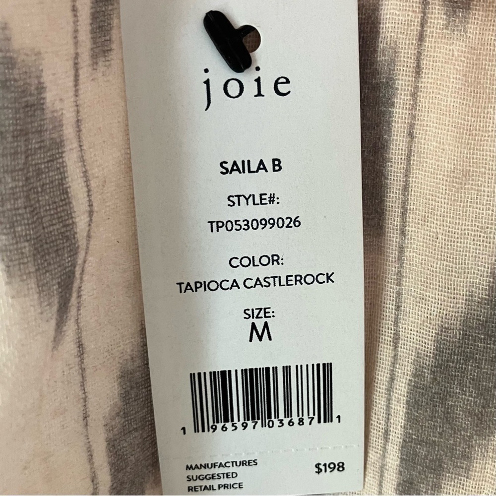 NWT Joie Saila Printed Cotton Top Beige and Gray Short Sleeve Cotton (Medium) - Picture 5 of 7